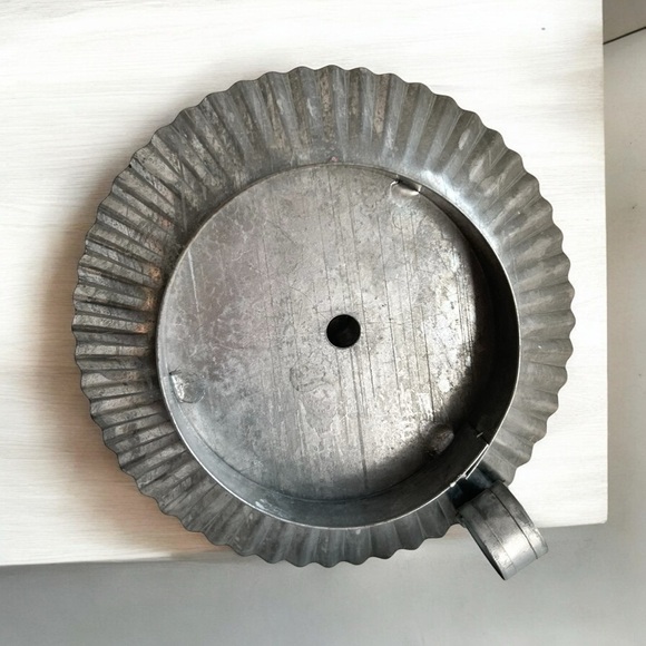 Vintage Primitive Galvanized Tin Chamberstick Candle Holder and Tapered Candle - Picture 4 of 4